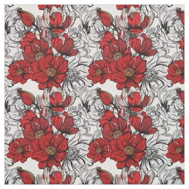 Kontur der Pattern-Blume in Rot und Schwarz-Rose Stoff (Muster)