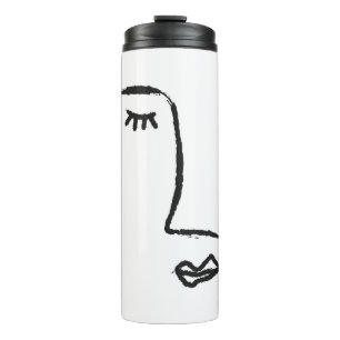 Kontur des Gesichts mit Aquarellpinsel bemalt. A Thermosbecher