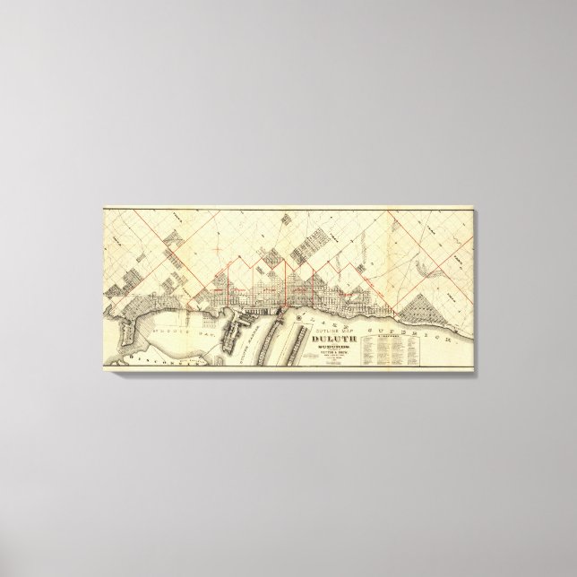 Kontur Karte von Duluth und Vororten Leinwanddruck (Vorderseite)