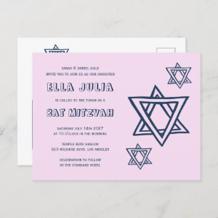KONTUR LETTER STAR DAVID Custom QR BAT Mitzvah Postkarte