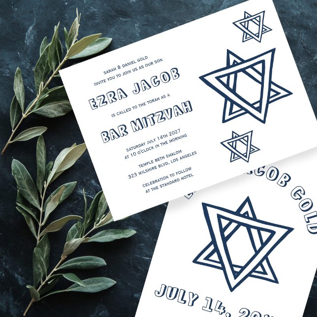KONTUR LETTERS STAR DAVID Custom BAR Mitzvah Einladung (OUTLINE LETTERS STAR OF DAVID Custom BAR Mitzvah Invitation
)