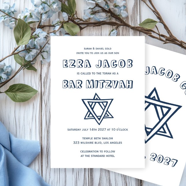 KONTUR LETTERS STAR DAVID Custom Bar Mitzvah Einladung (OUTLINE LETTERS STAR OF DAVID Custom Bar Mitzvah Invitation
)