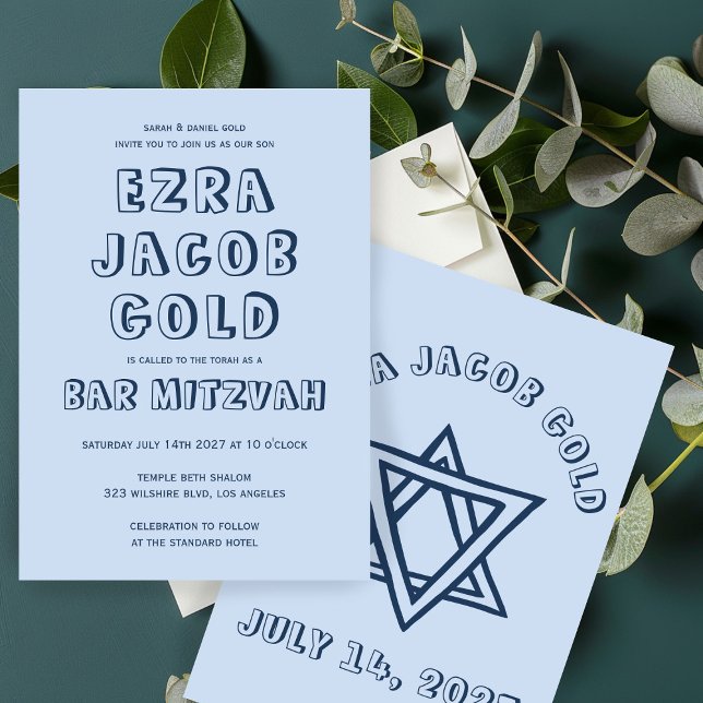 KONTUR LETTERS STAR DAVID Custom Bar Mitzvah Einladung (OUTLINE LETTERS STAR OF DAVID Custom Bar Mitzvah Invitation
)