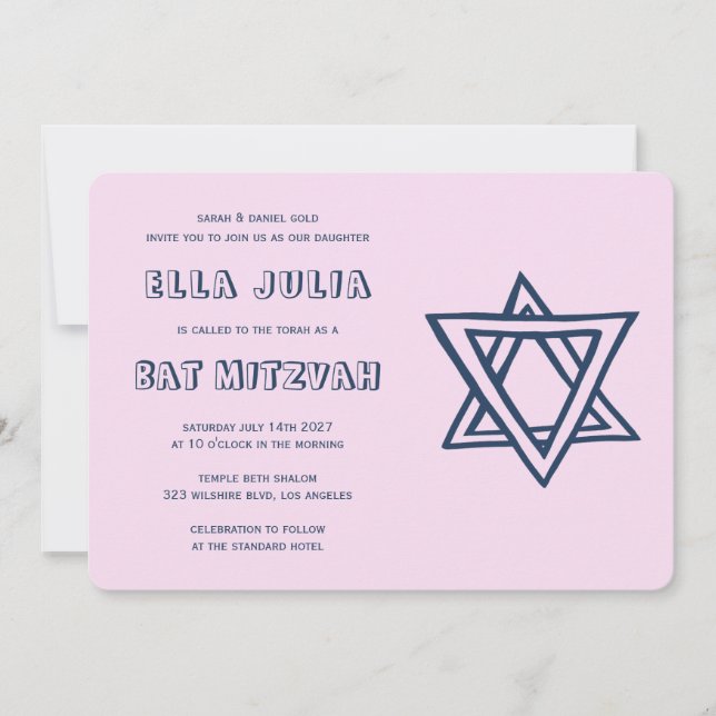 KONTUR LETTERS STAR DAVID Custom Bat Mitzvah Einladung (Vorderseite)