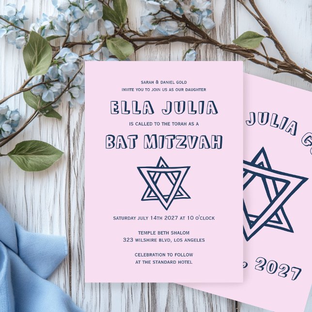 KONTUR LETTERS STAR DAVID Custom Bat Mitzvah Einladung (OUTLINE LETTERS STAR OF DAVID Custom Bat Mitzvah Invitation
)