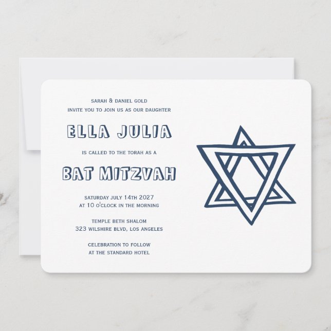 KONTUR LETTERS STAR DAVID Custom Bat Mitzvah Einladung (Vorderseite)