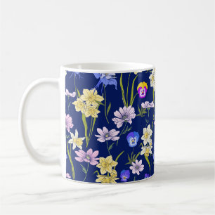 Kontur nahtlose Blumenmuster mit Blume in vi Kaffeetasse