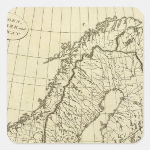 Kontur Schwedens, Dänemark, Norwegen Quadratischer Aufkleber