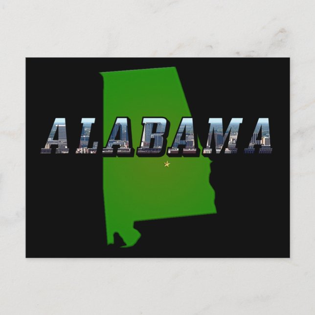 Kontur und Bildtext von Alabama Postkarte (Vorderseite)