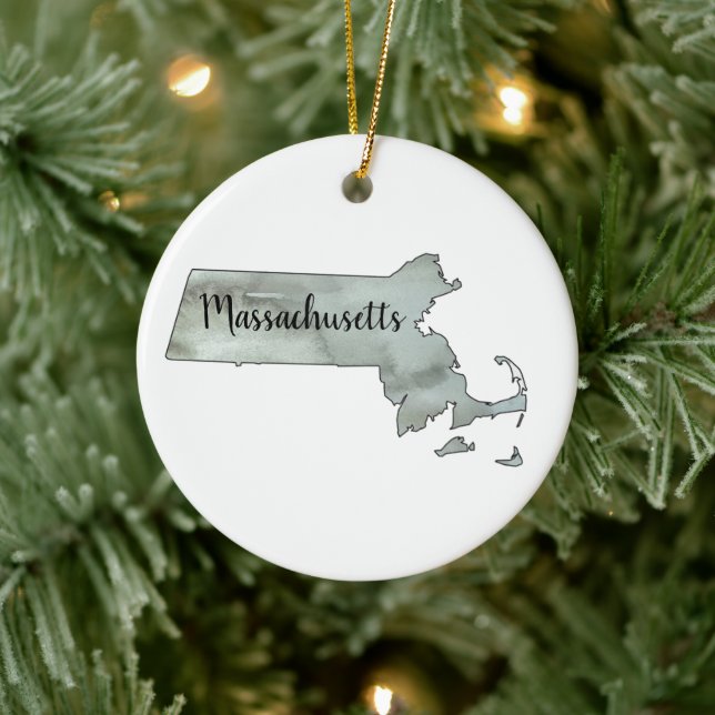 Kontur von Massachusetts Staat Keramik Ornament (Baum)