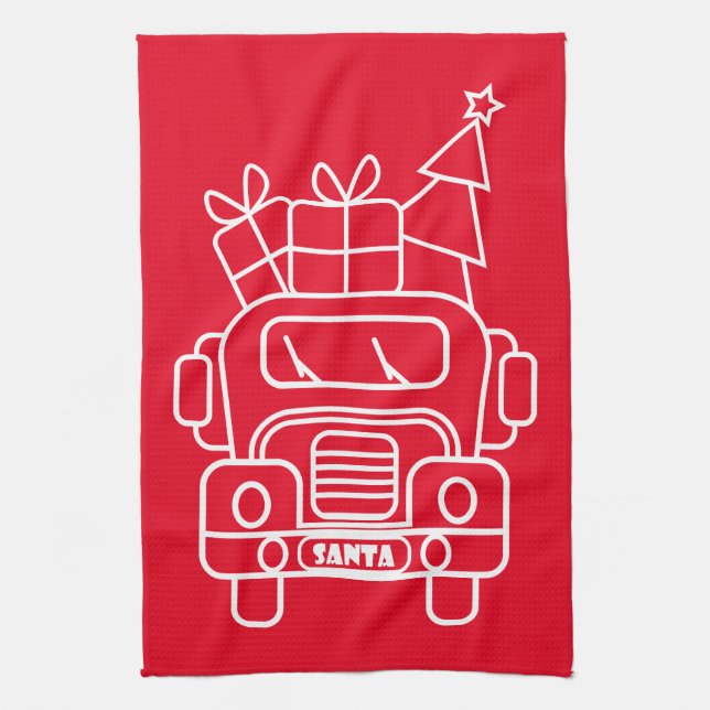 Kontur Weihnachtswagen Santa Auto Vorderansicht Geschirrtuch (Vertikal)