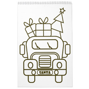 Kontur Weihnachtswagen Santa Auto Vorderansicht Kalender