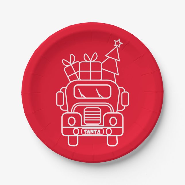 Kontur Weihnachtswagen Santa Auto Vorderansicht Pappteller (Vorderseite)