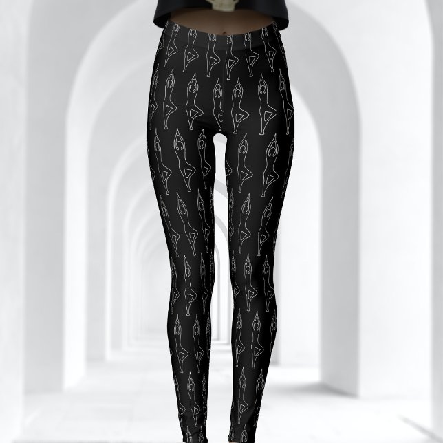 Kontur Yoga Pose Muster Schwarz/Weiß Leggings (A fun yoga pose pattern (the tree pose) on these black and white leggings. Namaste)