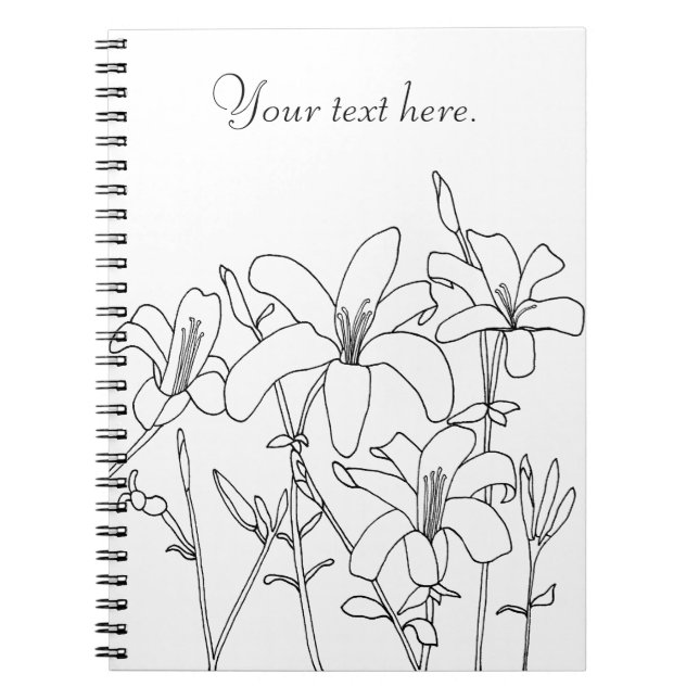 Kontur Zeichne Lilien-Blume - angepasste Notebooks Notizblock (Vorderseite)
