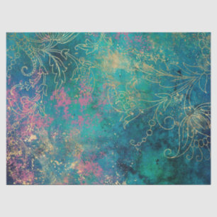Konturen aus Gold und Blüten in rosa Aquamarine De Seidenpapier