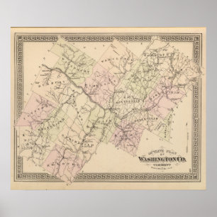 Konturplan von Washington County in Vermont Poster