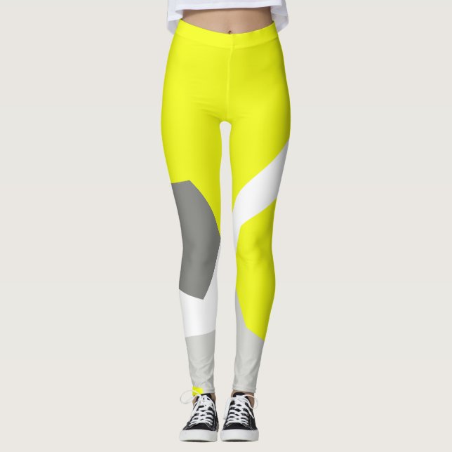 Konzentrierte Pastel Gelb Graue Abstrakte Leggings (Vorderseite)