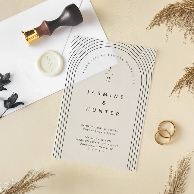 Konzentrierter Bogenmindestwert Moderne Hochzeitmo (Concentric Arch Minimal Modern Wedding Monogram Vellum Invitations)