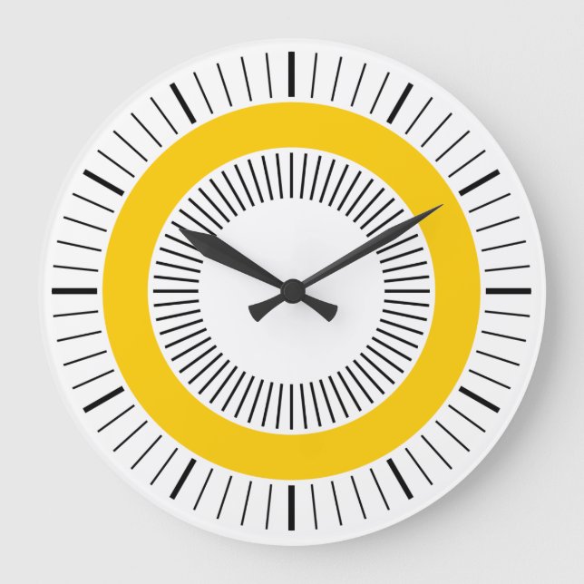 Konzentrische Strahlen - gelb Große Wanduhr (Vorderseite)
