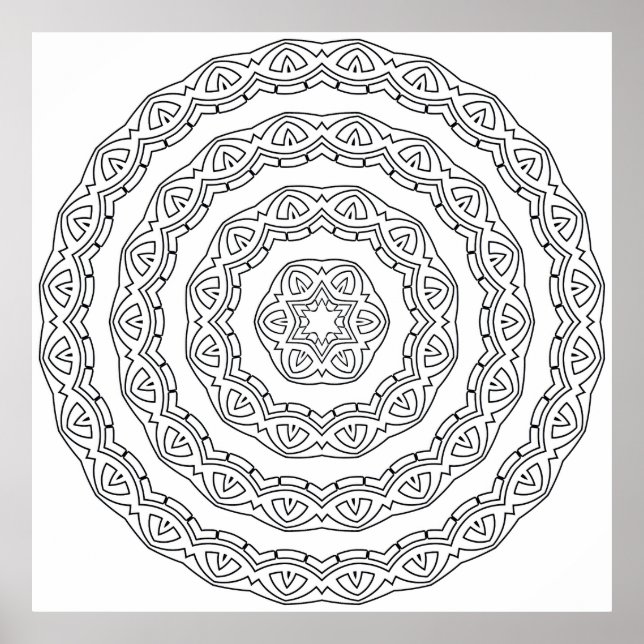 Konzentrische Wellen-Mandala-Malvorlage Poster (Vorne)