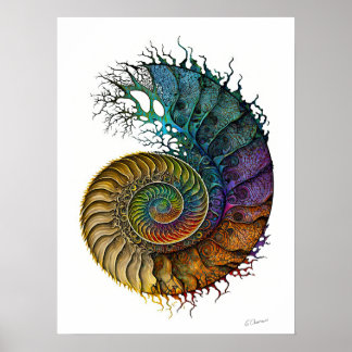 Konzept Ammonite Fossil in lebhaften Tintenfarben Poster