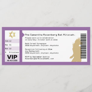 Konzert-Karten-Schläger Mitzvah Einladung in Lila