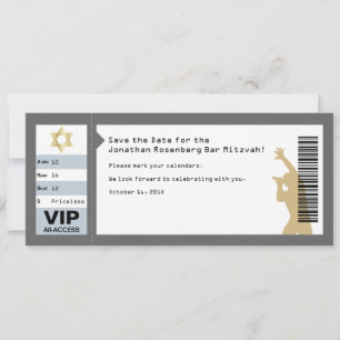 Konzert Ticket Bar Mitzvah Save the Date in Grau