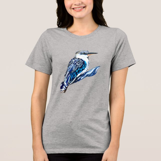 Kookaburra, blau und grau, Aussie-Vogel Tri-Blend Shirt (Vorderseite)