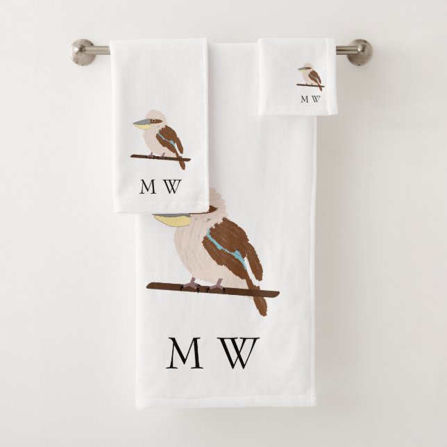 Kookaburra-Design Monogramm Badhandtuch Set (Insitu)