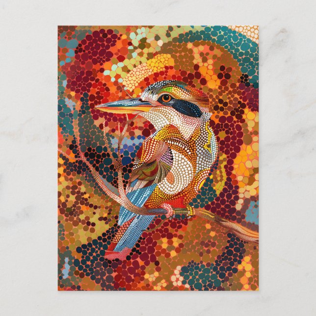 Kookaburra im Stile der Aborigine-Dot-Art Postkarte (Vorderseite)
