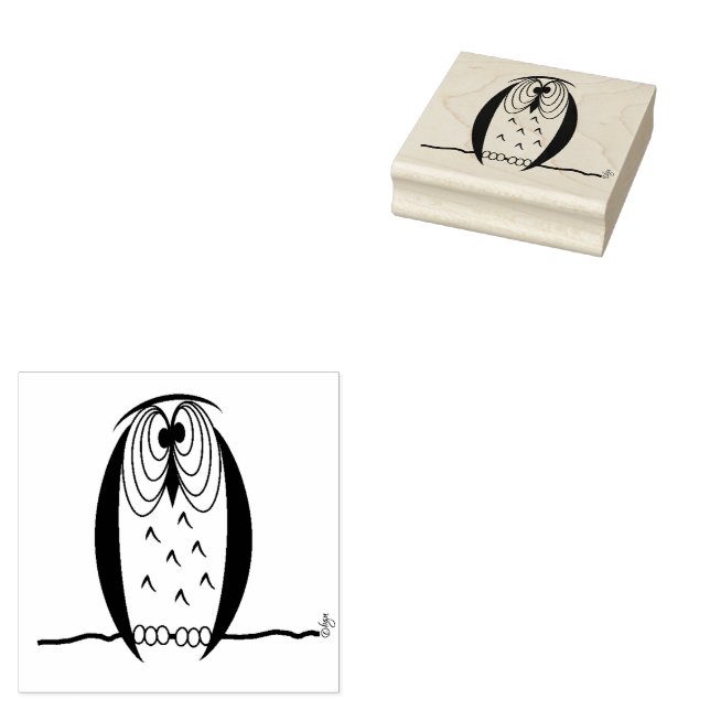Kooky Cartoon Owl Square Holzkautschuk Briefmarke Gummistempel (Stempel)
