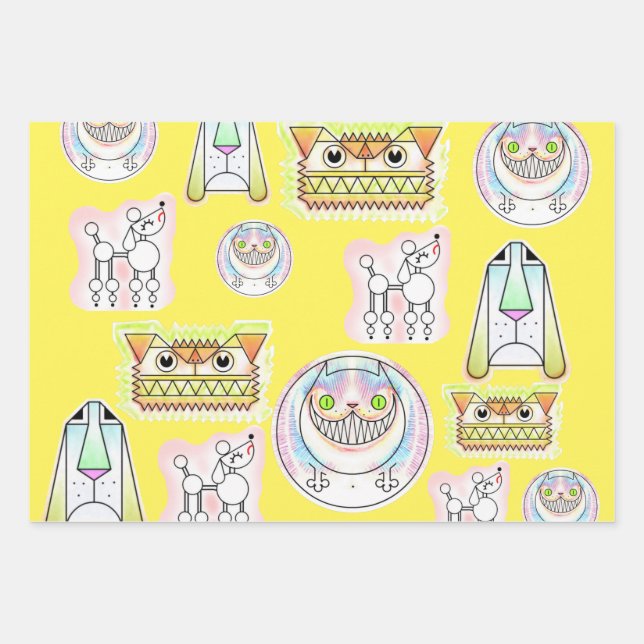 Kooky Cats and Odd Hunde Wrapping Paper Sheet Set Geschenkpapier Set (Vorderseite)