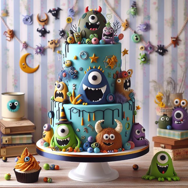KOOKY MONSTERS DEKORIERTER KINDERGEBURTSTAG CAKE KARTE (Von Creator hochgeladen)