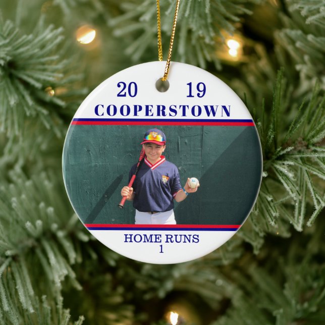Kooperstown NY Baseball Foto Zuhause Run Fun Fakte Keramik Ornament (Baum)
