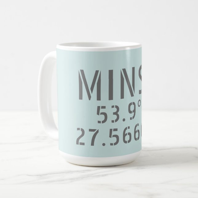 Koordinaten der Minsk Latitude Longitude Kaffeetasse (Vorderseite Links)