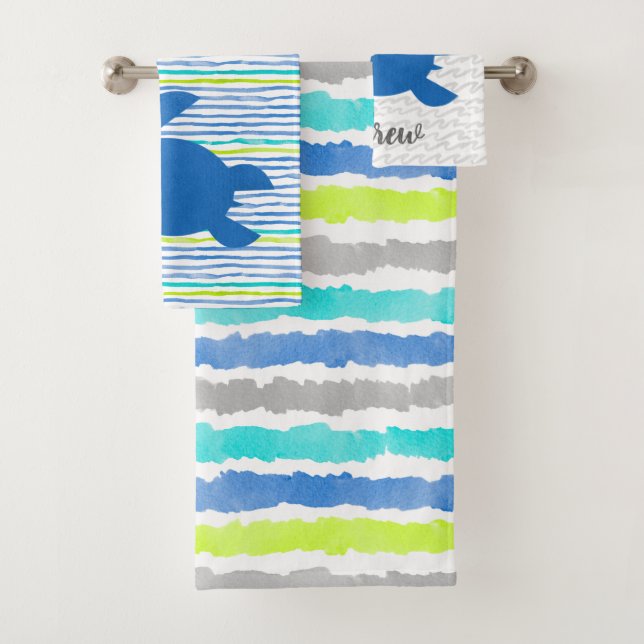 Koordination der Aquarellmeerschildkröte Shibori S Badhandtuch Set (Insitu)