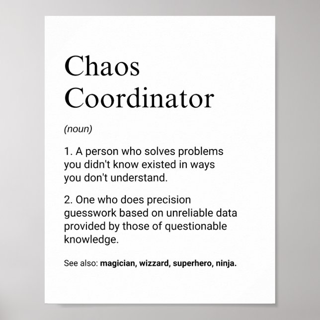 Koordinatoren und Aufseher Funny Work Definition Poster (Vorne)