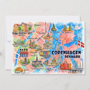 Kopenhagen Dänemark Aquarell-Reisepostkarte Einladung