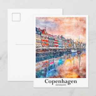 Kopenhagen Dänemark Aquarellzeichnung Hand zeichne Postkarte