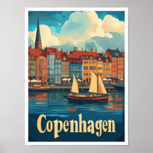 Kopenhagen Dänemark Art Vintage Travel Illustratio Poster