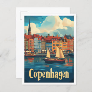 Kopenhagen Dänemark Art Vintage Travel Illustratio Postkarte