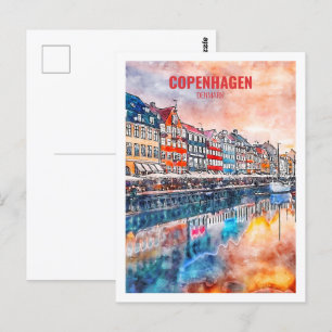 Kopenhagen Dänemark Berühmter Reiseort Aquarell Postkarte