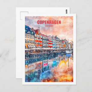 Kopenhagen Dänemark Berühmter Reiseort Watercolor Postkarte