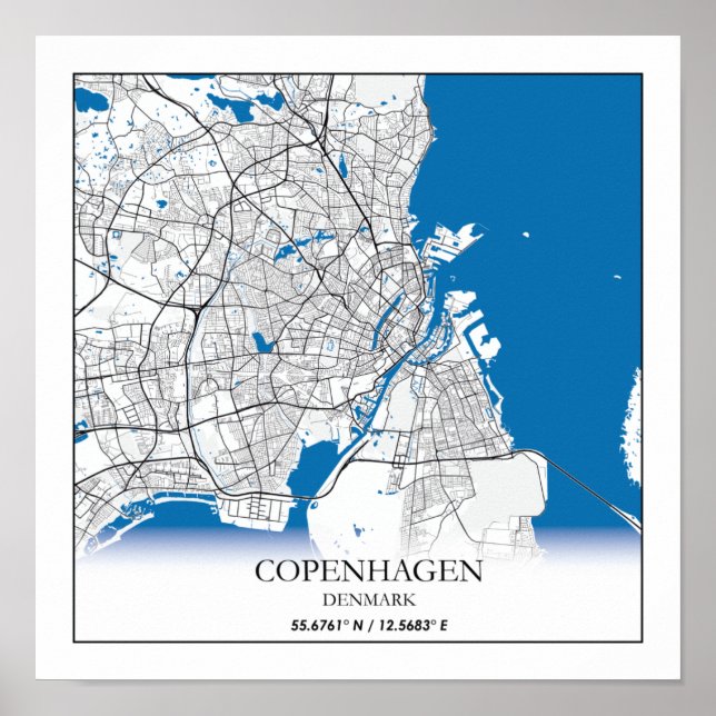 Kopenhagen Dänemark City Map Travel Simple Minimal Poster (Vorne)