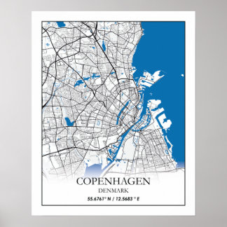 Kopenhagen Dänemark City Map Travel Simple Minimal Poster