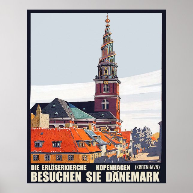 Kopenhagen, Dänemark. Häuser in der Innenstadt und Poster (Vorne)
