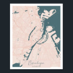 Kopenhagen Dänemark Pink und Blue Niedlich Script Poster<br><div class="desc">Kopenhagen Dänemark Pink und Blue Niedlich Script Street Map</div>