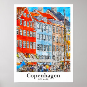 Kopenhagen Dänemark Reise Aquarell-Skizze Poster