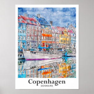 Kopenhagen Dänemark Reise Wasserfarbe Handgezeichn Poster